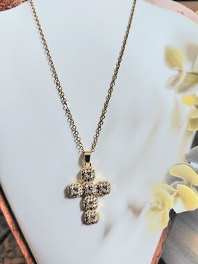 Gold Crystal Cross Necklace - Sparkling Women's Pendant